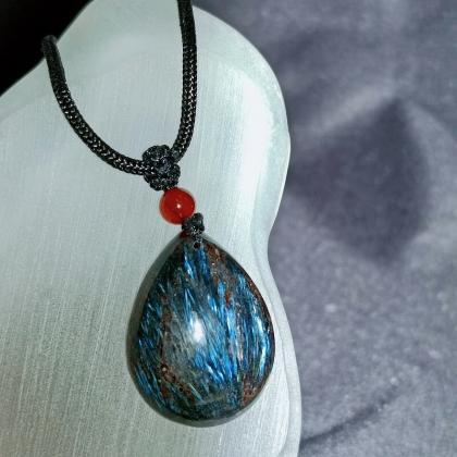 1pc Natural Stone Blue Amphibole Pendant For Women..