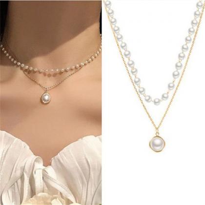 Fashion Elegant Pearls Choker Necklace Cute Double..