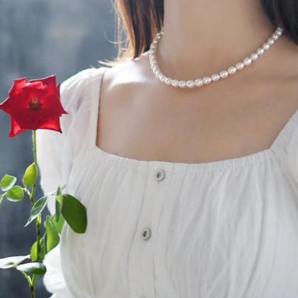 Vintage Style Simple Pearl Choker Necklace For..