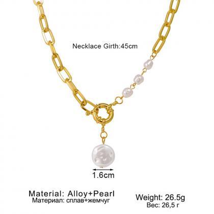 Ins Fashion Pearl Pendant Necklace Lady Gold Color..