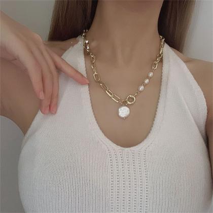 Ins Fashion Pearl Pendant Necklace Lady Gold Color..