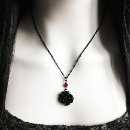 Black Rose Gothic Necklace Victorian Witch Jewelry..