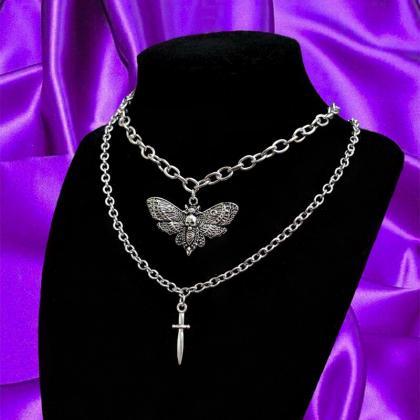 Knife And Moth Collar Set Bat, Thick Chain,..