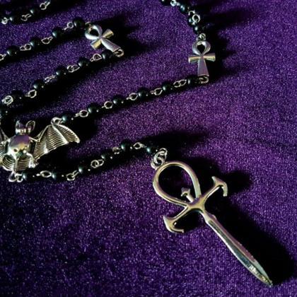 Gothic Vampire Bat Necklace, Cross Rosary..