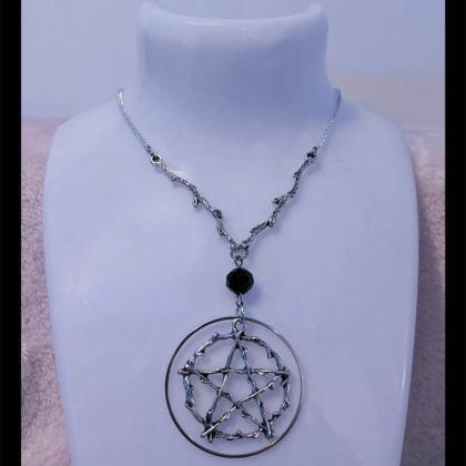 Gothic Woodland Witch Branch Pentagram Pendant..