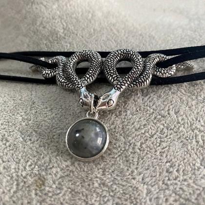 Gothic Snake Necklace Black Velvet Rope Chain..