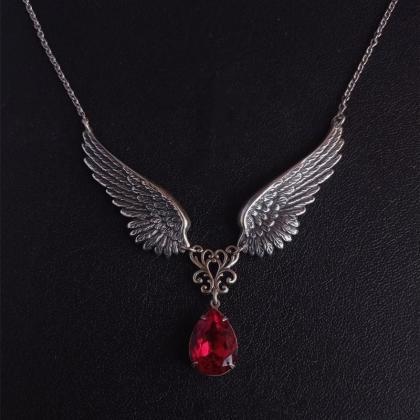 Gothic Angel Wings Necklace, Angel Guardian Red..