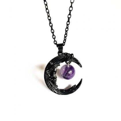 Black Moon Necklace, Purple Quartz Necklace,..