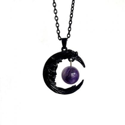 Black Moon Necklace, Purple Quartz Necklace,..