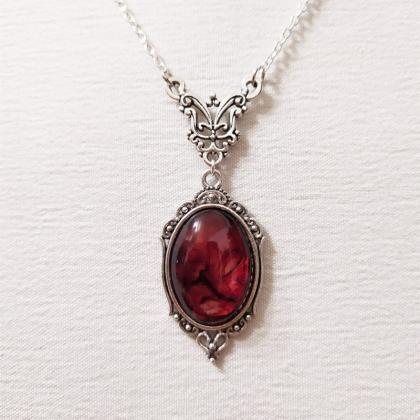 Vintage Red Quartz Crystal Necklace, Gothic Red..
