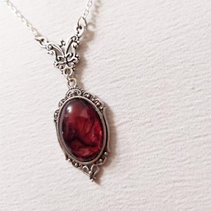 Vintage Red Quartz Crystal Necklace, Gothic Red..