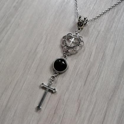 Fashion Cross Necklace, Pendant, Onyx, Black,..