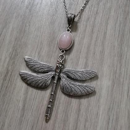 Vintage Large Dragonfly Pendant Long Chain..