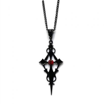 Black Pointed Cross Vampire Necklace, Gothic..