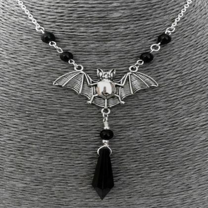 Gothic Halloween Necklace Evil Bat With Black..