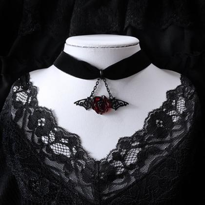 Brand Black Velvet Collar, Gothic Red Rose Black..