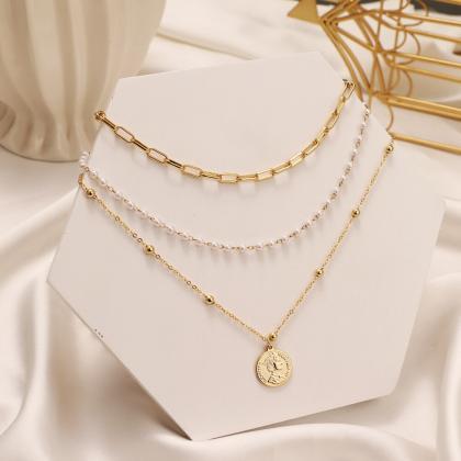 2022 Trendy Multilayer Metal Pearl Chain Necklace..