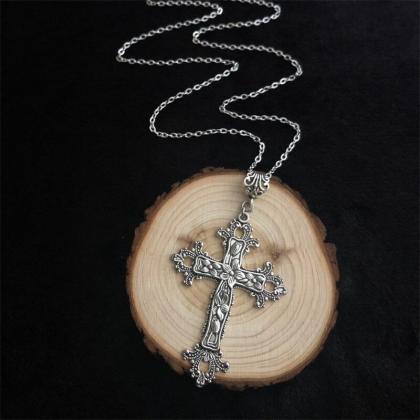Handmade Large Victorian Cross Necklace 18-inch..
