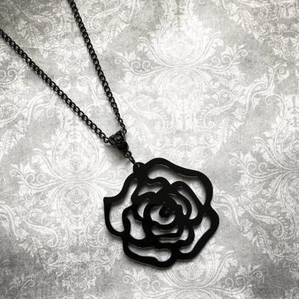 Black Rose Gothic Necklace, Victorian Pendant,..