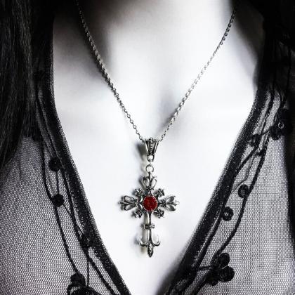 Vintage Large Cross Diamond Pendant Necklace..