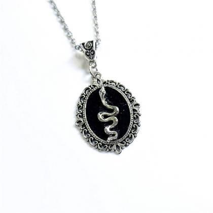 Vintage Filigree Border Gothic Snake Necklace,..