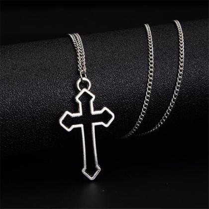 Retro Gothic Hollow Out Cross Pendant Necklace..