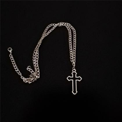 Retro Gothic Hollow Out Cross Pendant Necklace..