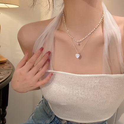 Cute Pearl Love Pendant Heart Opal Necklace..