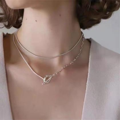 Minimalist Silver Color Alloy Multilayer Necklace..