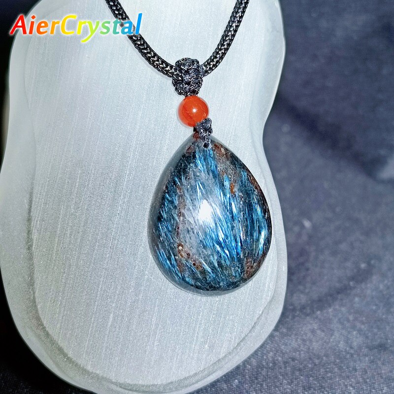 1pc Natural Stone Blue Amphibole Pendant For Women Water Droplets Diy Jewelry Making Necklace Femme Fashion Accessories