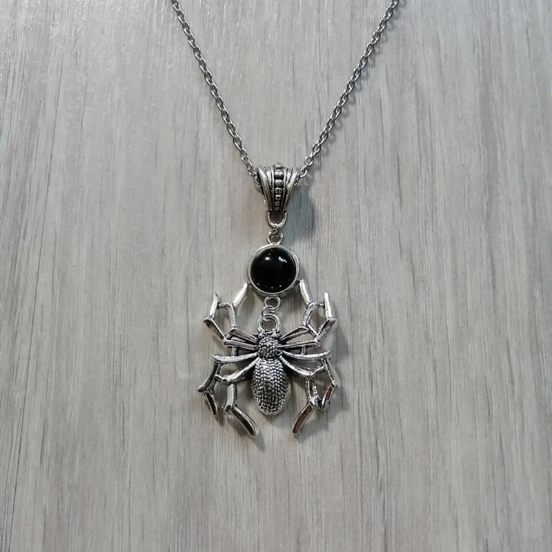 Fashion Gothic Spider With Black Crystal Pendant Necklace Victorian Creative Punk Gorgeous Jewelry Witch Halloween Gift