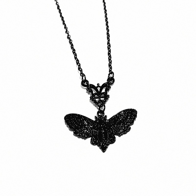 Gothic Death Moth Pendant Necklace Moth Charm Women Fashion Witch Jewelry Gift Skull Butterfly Black Necklace