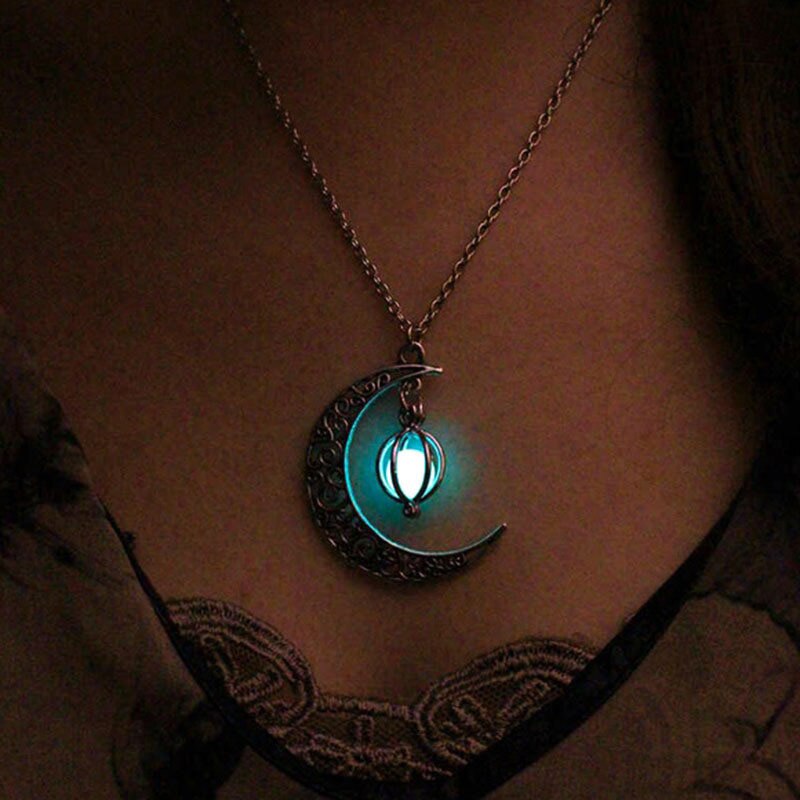 Luminous Crescent Necklace, Luminous Bead Necklace, Luminous Necklace, Twilight Necklace, Halloween Ornaments, Halloween Gifts