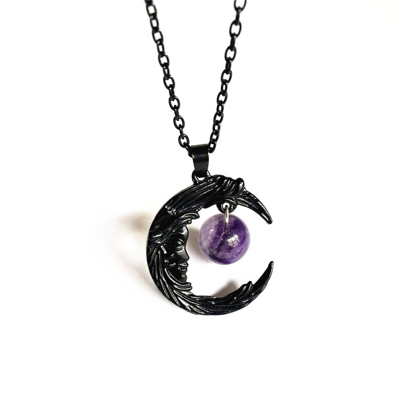 Black Moon Necklace, Purple Quartz Necklace, Crescent Pendant, Gothic Jewelry, Dark Style, Witch, Punk, Witchcraft, Pagan Gift
