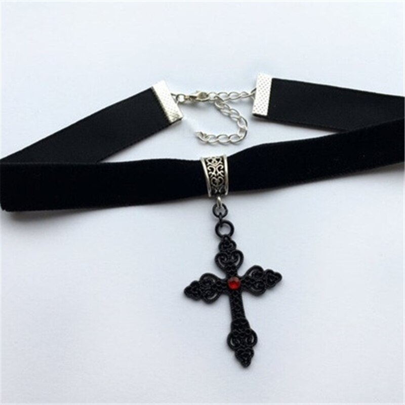 Harajuku Punk Cross Necklace Black Velvet Collar Necklace Gothic Gorgeous Large Pendant Jewelry Valentine's Day Gift