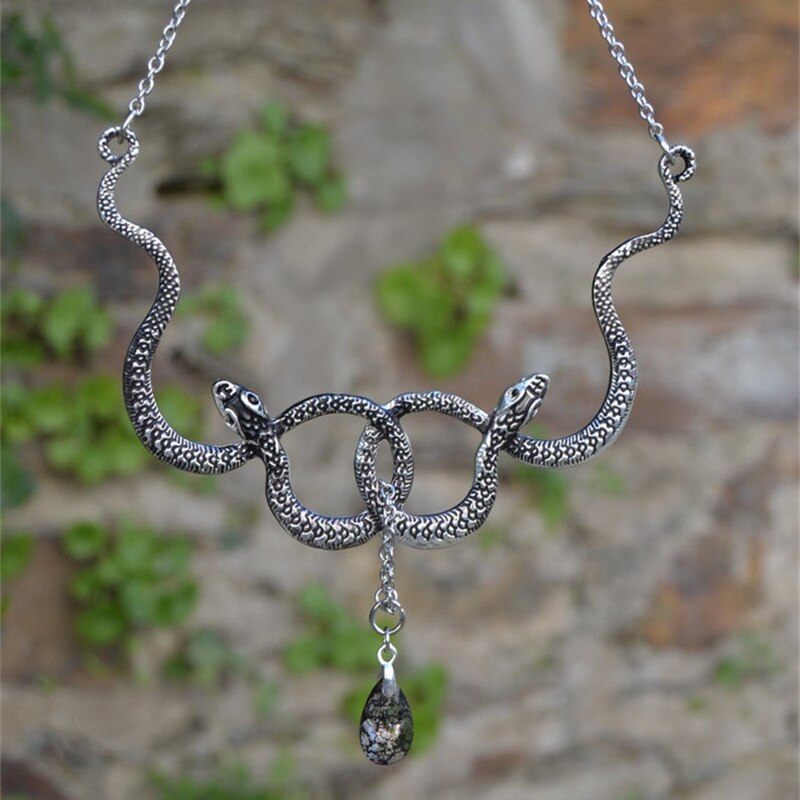 Gothic Double Snake Entanglement, Witch Necklace With Crystal Pendant, Medusa Snake Necklace, Ladies Fashion Jewelry Gift
