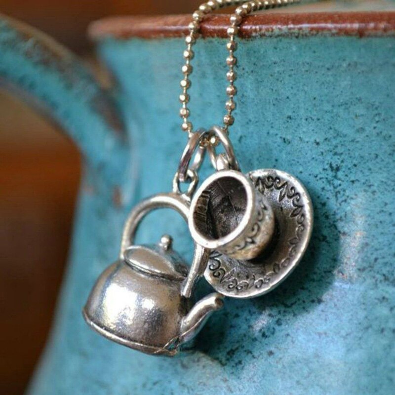 Retro Fashion Aesthetics Teapot/water Cup Round Bead Chain Charm Necklace Mother's Day Gift Stainless Steel Classic Jewelry