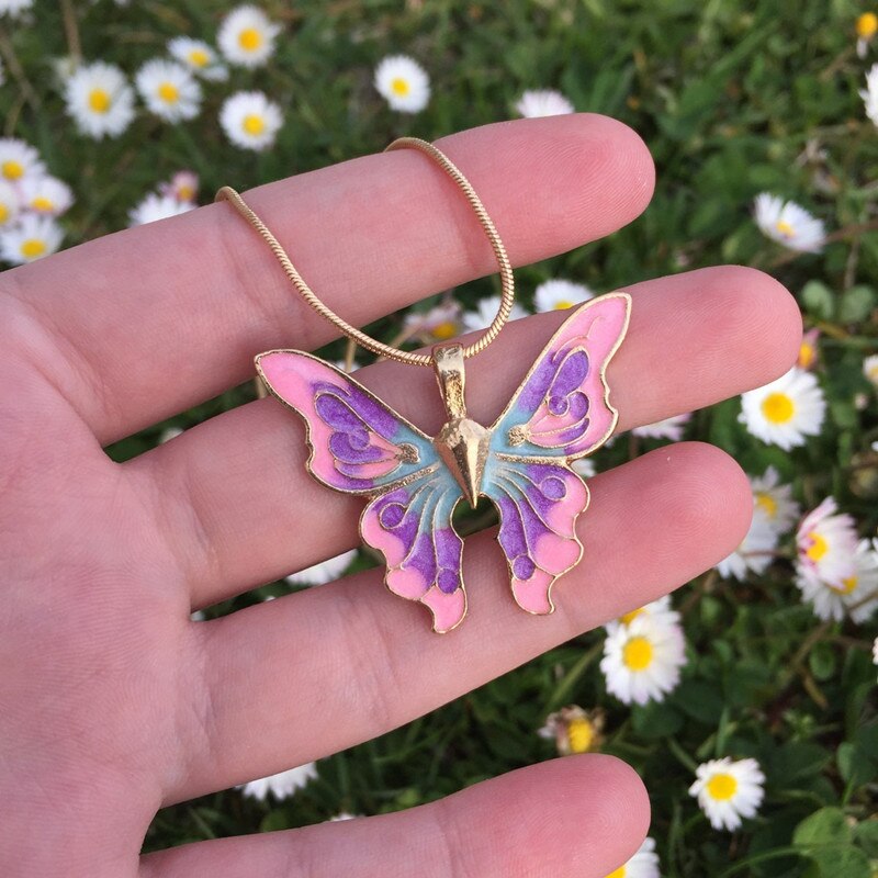 Fashion Butterfly Fairy Necklace Girl Colorful Dream Butterfly Charm Titanium Chain Choker Jewelry Gift