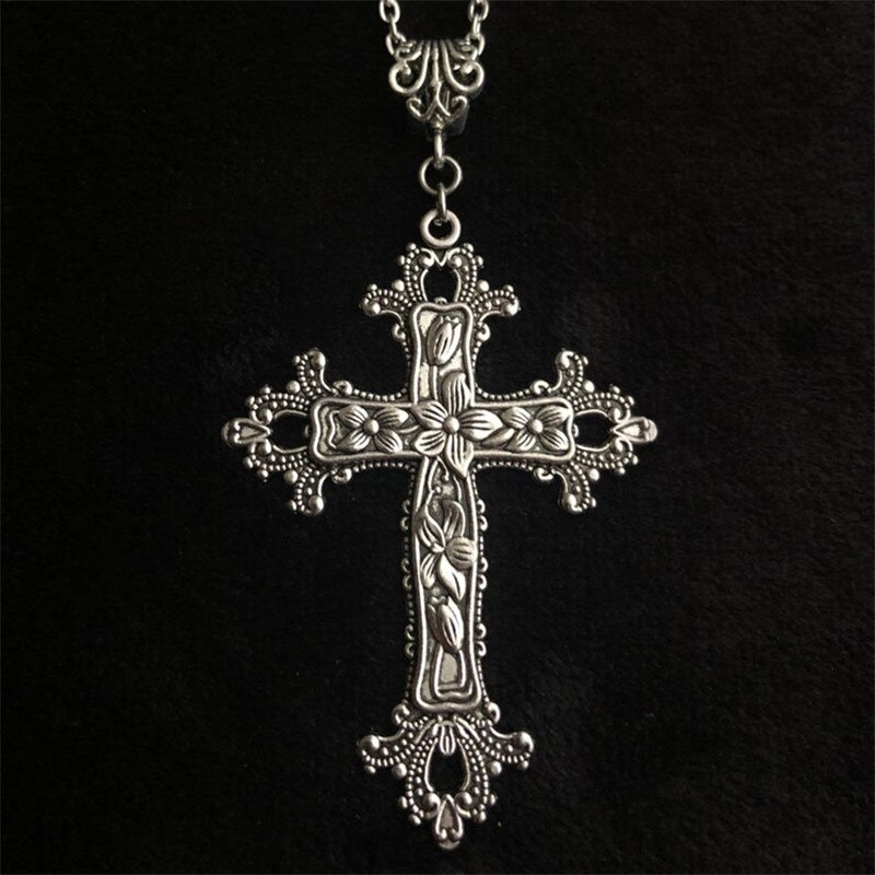 Handmade Large Victorian Cross Necklace 18-inch Chain Vintage Religious Gothic Jesus Christ Faith Ladies Gift Jewelry