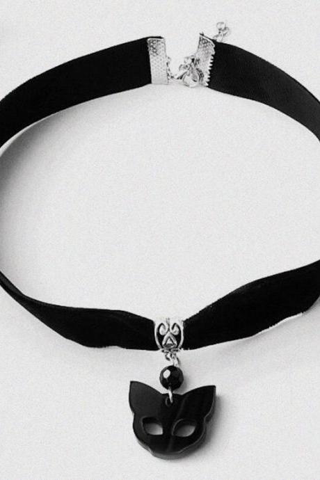 Black Velvet Collar Fashion Black Cat Head Pendant Necklace Women&amp;#039;s Hip Hop Animal Jewelry Summer Accessories