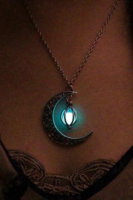 Luminous Crescent Necklace, Luminous Bead Necklace, Luminous Necklace, Twilight Necklace, Halloween Ornaments, Halloween Gifts