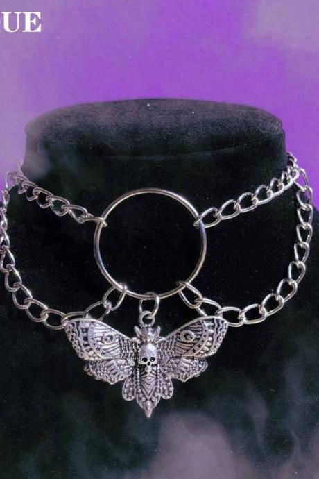 Gothic Choker For Women Men&amp;#039;s Vintage Skull Pendant Necklace Fashion Witch Jewelry Moth Charm Necklace Halloween Party Gift