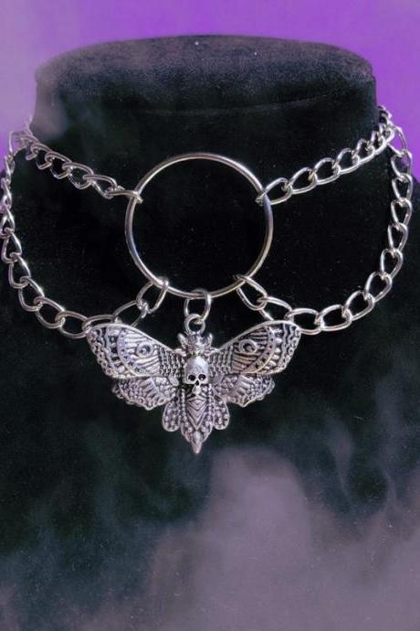 Gothic Choker For Women Men's Vintage Skull Pendant Necklace Fashion Witch Jewelry Moth Charm Necklace Halloween Party Gift