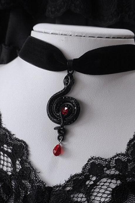 Brand Black Velvet Collar, Gothic Black Snake Pendant Necklace, Fashion Women Gifts, Mystical Pagan Witchcraft Jewelry