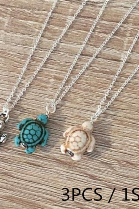 3pcs/1set Turtle Tortoise Necklace, Cute Tortoise Pendant In 3 Colors, Trendy Jewelry For Men And Women, Lover Gift