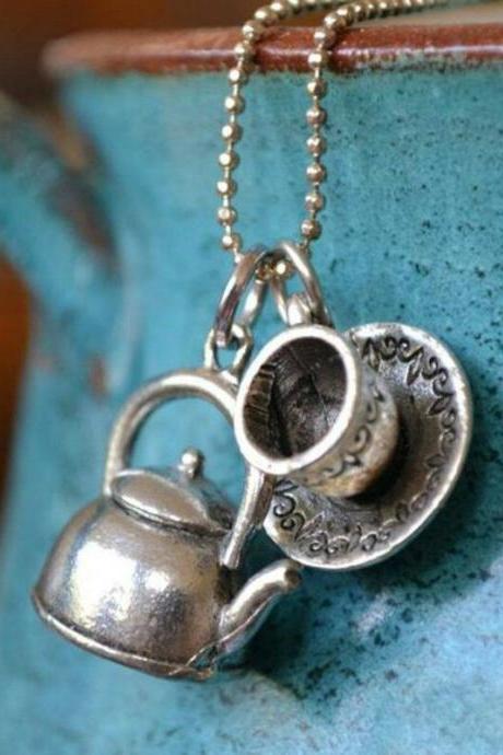 Retro Fashion Aesthetics Teapot/Water Cup Round Bead Chain Charm Necklace Mother's Day Gift Stainless Steel Classic Jewelry
