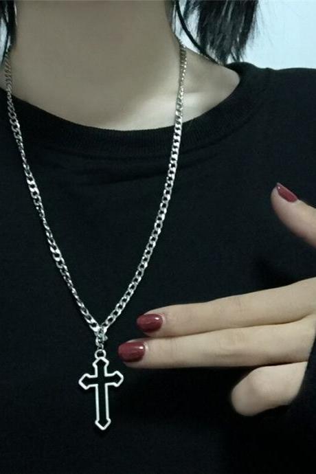 Retro Gothic Hollow Out Cross Pendant Necklace Kpop Cool Harajuku Street Egirl Men And Women Wholesale Neck Jewelry Gifts