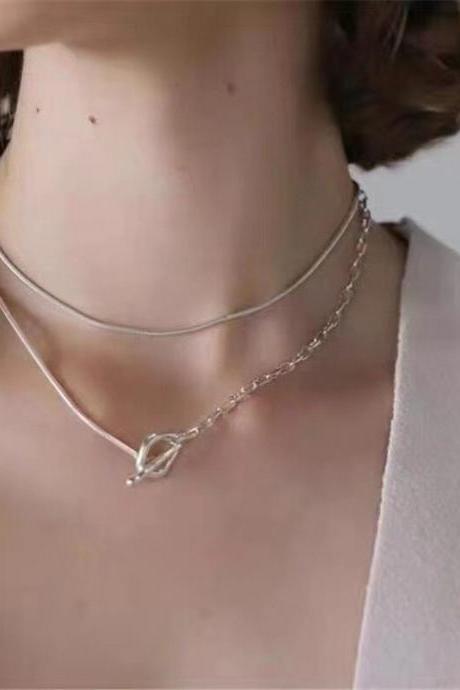Minimalist Silver Color Alloy Multilayer Necklace for Women Girls Irregular Geometric Pendant Clavicle Chain Jewelry Gifts